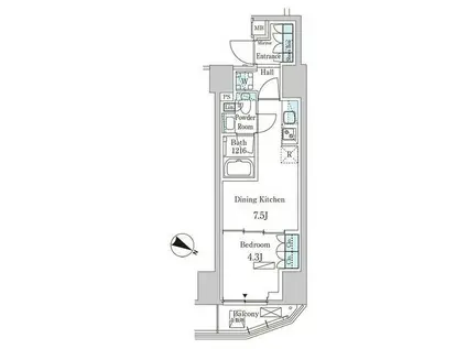 パークアクシス赤坂山王(1DK/11階)の間取り写真