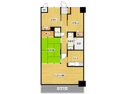 スカール喜多川B棟(3LDK/6階)の間取り写真