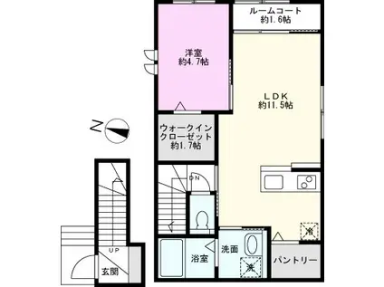 草加市金明町アパート(1LDK/2階)の間取り写真