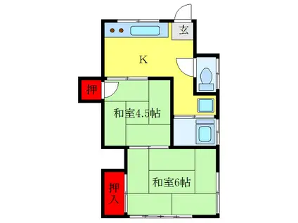 黒川アパート(2K/2階)の間取り写真