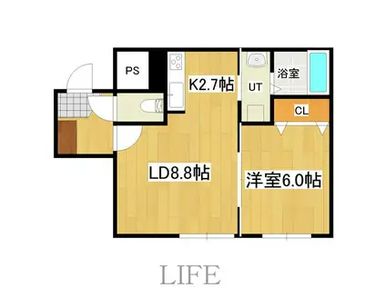 A BOND菊水(1LDK/3階)の間取り写真