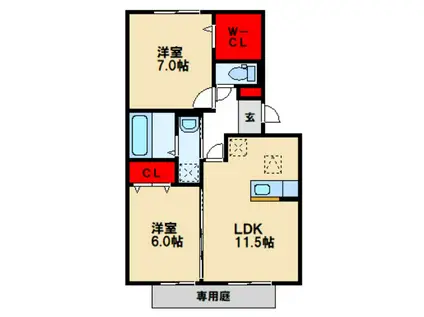 グランドミール古賀(2LDK/1階)の間取り写真