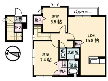 シャルムウエバラ B棟(2LDK/2階)の間取り写真