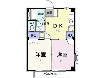ハイマートウィングI(2DK/2階)の間取り写真