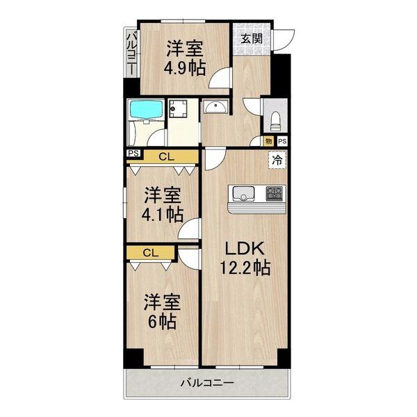 パークモダン伊丹(3LDK/4階)の間取り写真