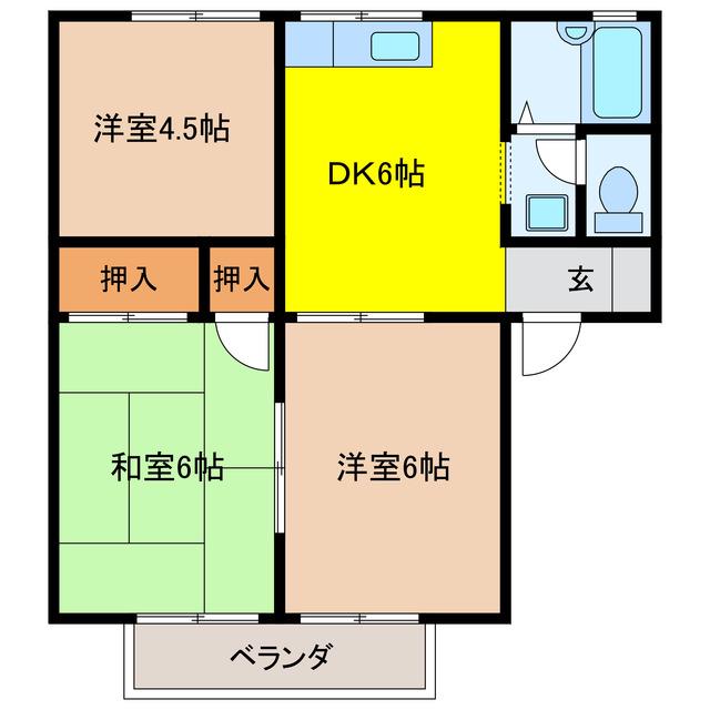 セジュールNARA(3DK/2階)の間取り写真