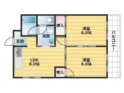 エクセルハイム川富(2LDK/9階)の間取り写真