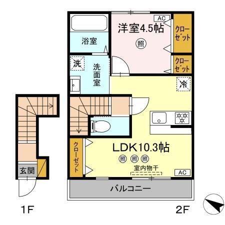 クレスト千波(1LDK/2階)の間取り写真