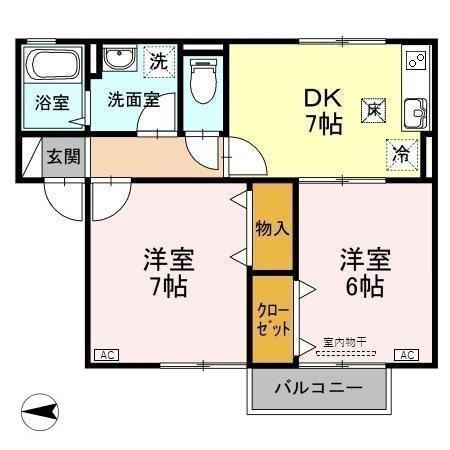 スクエア(2DK/1階)の間取り写真