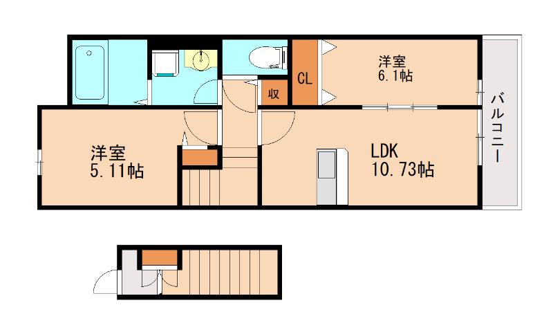 GRAND REVE(2LDK/2階)の間取り写真