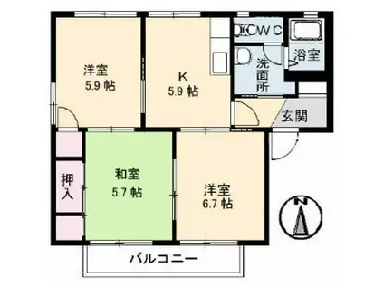 グランカーサ安岡 I棟(3K/1階)の間取り写真