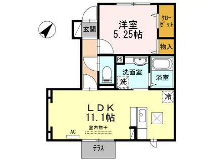 パシフィーク武雄 B棟(1LDK/1階)の間取り写真