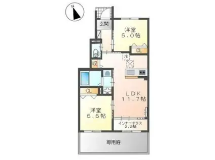 ハレカピリナ新涯(2LDK/1階)の間取り写真