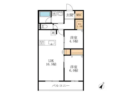 プリムヴェール(2LDK/2階)の間取り写真