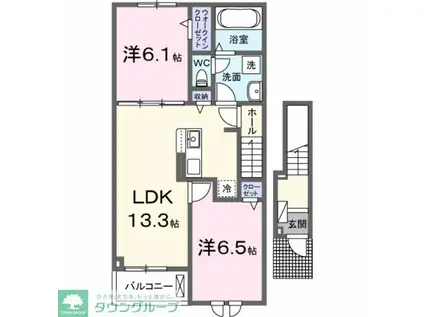 ルミエール鹿黒B(2LDK/2階)の間取り写真