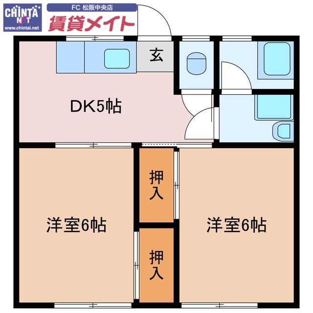 オリーブと朝のアールグレイ(2DK/2階)の間取り写真