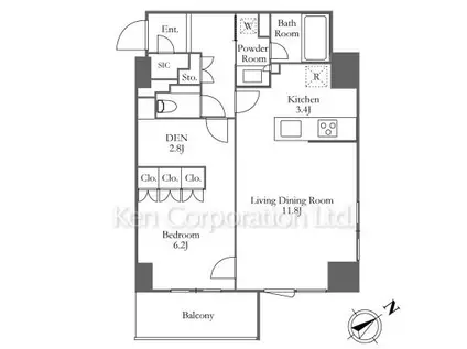 品川タワーレジデンス(1SLDK/22階)の間取り写真