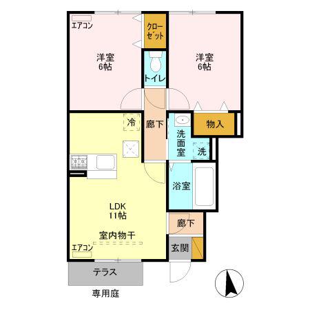 グランシャリオ大胡B(2LDK/1階)の間取り写真