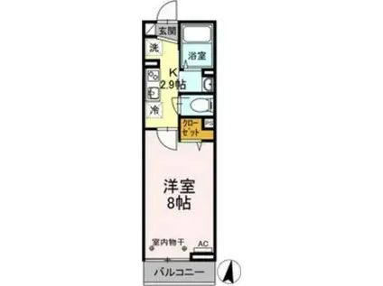 D-ROOM花京院(1K/3階)の間取り写真