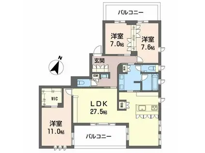 メゾン御影郡家之杜(3LDK/3階)の間取り写真