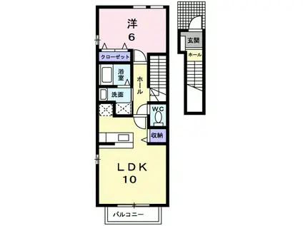 カレント沖野上(1LDK/2階)の間取り写真