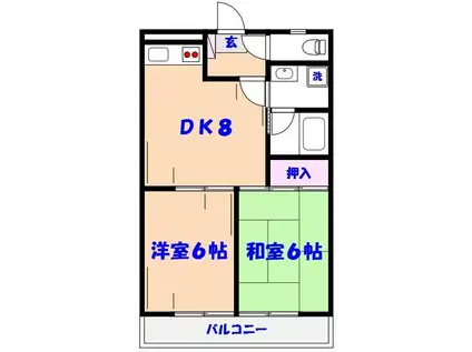 ヴィーア・パルコB棟(2DK/2階)の間取り写真