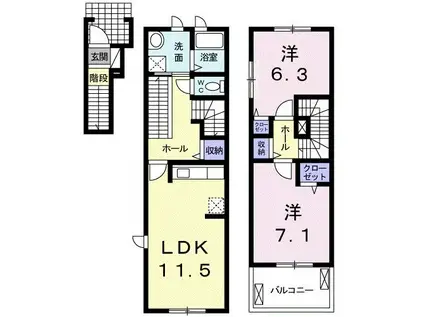レインボー ローズ I(2LDK/2階)の間取り写真
