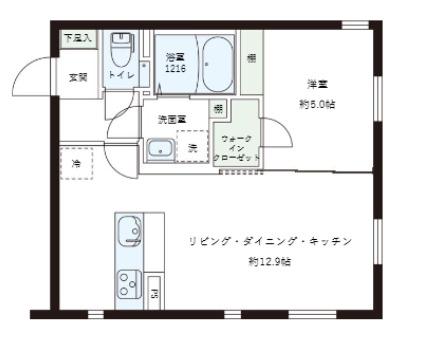 レピュア目黒本町レジデンス(1LDK/1階)の間取り写真