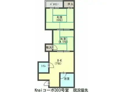 KANAIコーポ(2DK/3階)の間取り写真