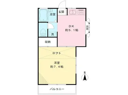 パストラルハイム B棟(1DK/2階)の間取り写真