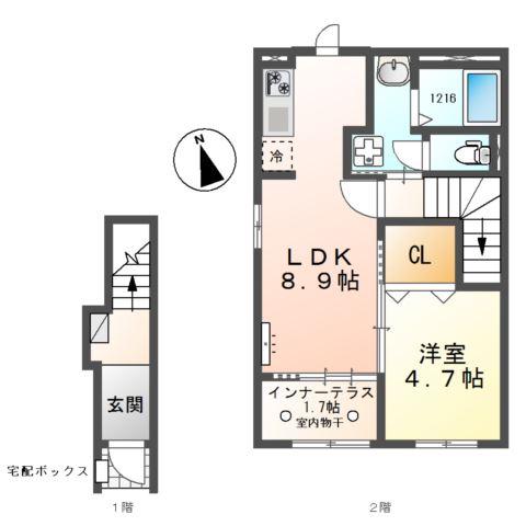 フルール(1LDK/2階)の間取り写真