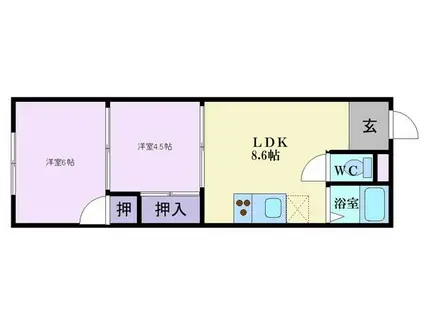 マンション羽衣(2LDK/1階)の間取り写真