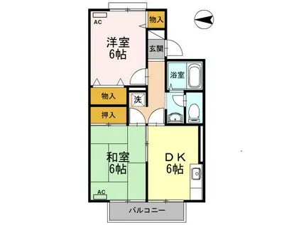 プリシェール姫髪(2DK/2階)の間取り写真