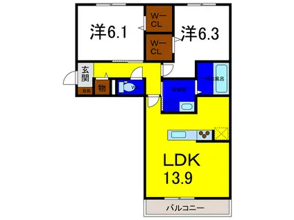 アヴニール優II(2LDK/3階)の間取り写真