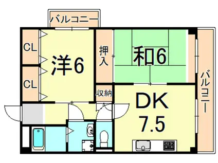 グレイスコート武庫之荘(2DK/3階)の間取り写真