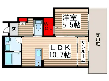 ナチュラル ライズ(1LDK/1階)の間取り写真