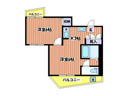 リバティハイツ(2K/3階)の間取り写真