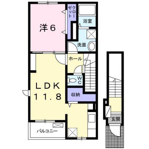 サフラン C(1LDK/2階)の間取り写真