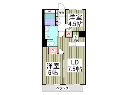 リブレス東浦和 旧東浦和ハイツ(2LDK/4階)の間取り写真