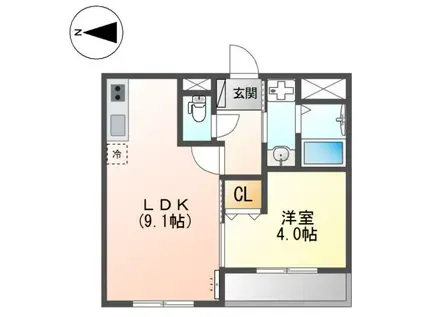 ラビュール大日(1LDK/1階)の間取り写真