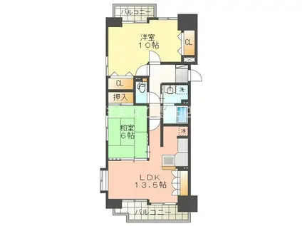 グローリアスタウン聖心弐番館(2LDK/14階)の間取り写真