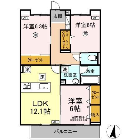 SINFARIA六本松(3LDK/2階)の間取り写真