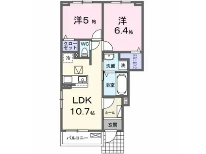 プリムローズM2(2LDK/1階)の間取り写真