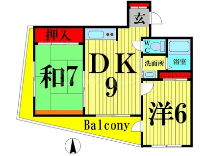 ソマール西竹ノ塚(2DK/3階)の間取り写真