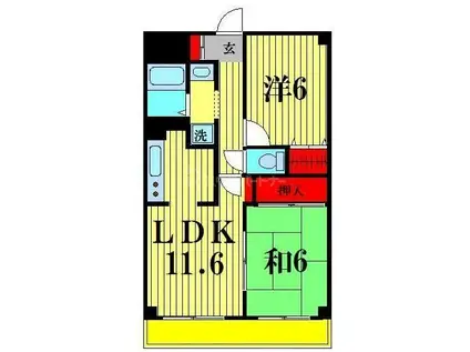 リレント谷塚(2LDK/9階)の間取り写真