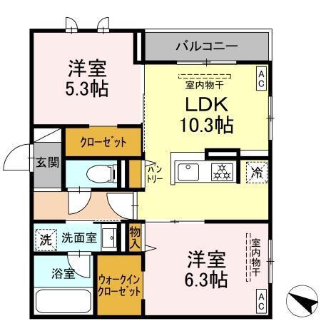 セルメイユール(2LDK/3階)の間取り写真