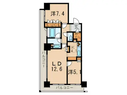 パ-クタワー芝浦ベィワード・アーバンウィング(2LDK/7階)の間取り写真