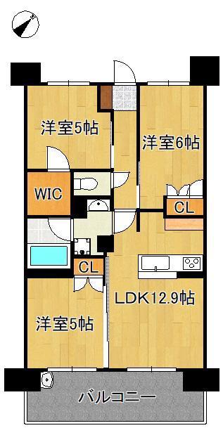 サンパーク企救丘グラッセ(3LDK/5階)の間取り写真