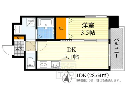 アンフィニ17マローネ(1DK/2階)の間取り写真