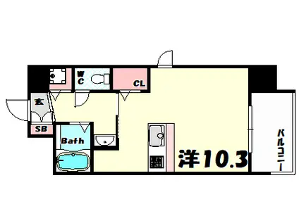 プレサンス三宮花時計前(1K/11階)の間取り写真
